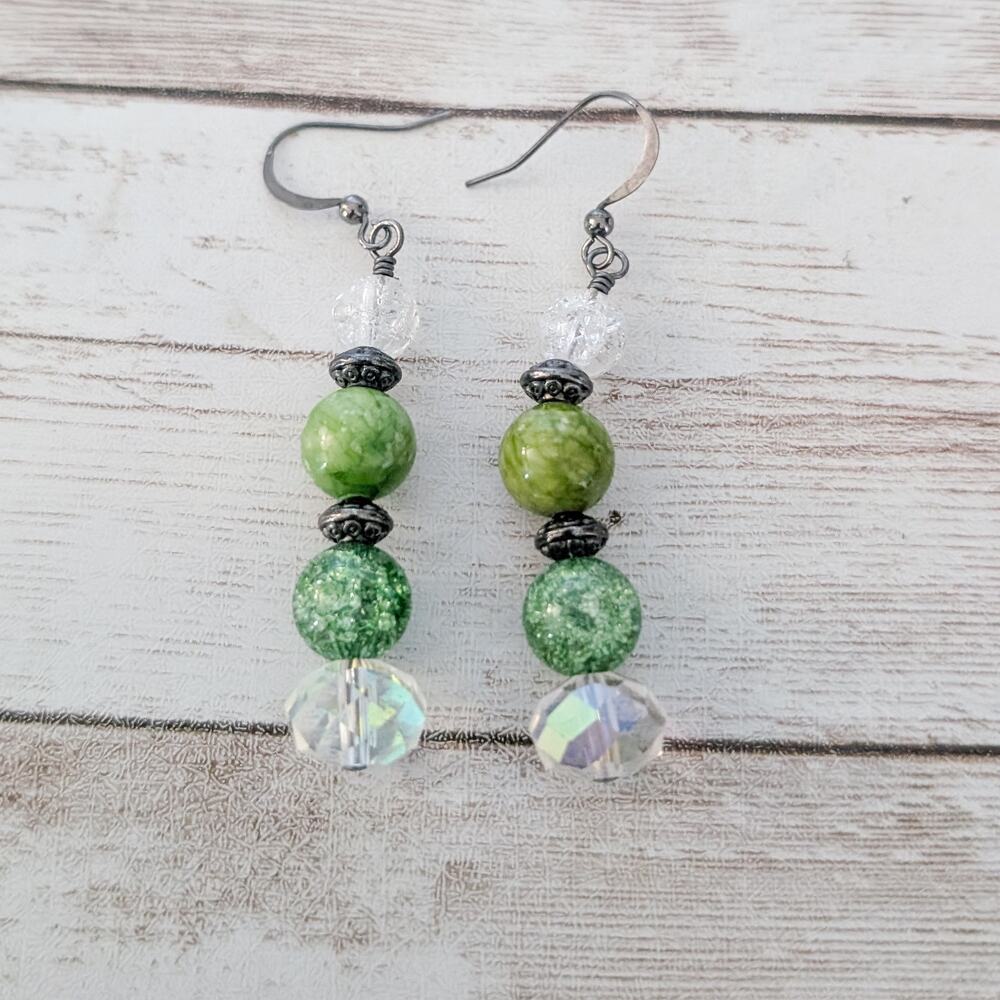 Vintage Hook Earrings Green Dangle Earrings